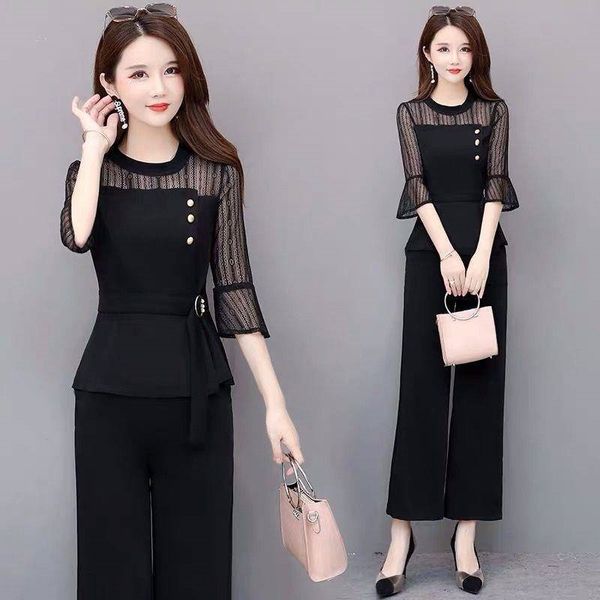 black mesh wide wide leg pants seven-quarter sleeve fashion suit 2019 spring and summer new wide-leg pants two-piece suit elegant western st, Gray
black mesh wide wide leg pants seven-quarter sleeve fashion suit 2019 spring and summer new wide-leg pants two-piece suit elegant western st, Gray