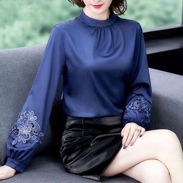 long sleeved stand collar chiffon shirt female solid color flower embroidery loose hollow casual fashion blouses women spring, White
long sleeved stand collar chiffon shirt female solid color flower embroidery loose hollow casual fashion blouses women spring, White