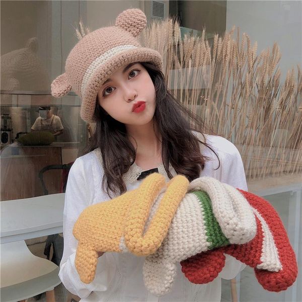 2020 new winter chunky knit bucket hat for women cute bear ears beanie teenager girls sweet striped skullcap p props, Blue;gray
2020 new winter chunky knit bucket hat for women cute bear ears beanie teenager girls sweet striped skullcap p props, Blue;gray