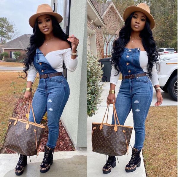 21 new ladies denim overalls jumpsuits european and american style fashion tight-fitting worn-out pants, Black;white
21 new ladies denim overalls jumpsuits european and american style fashion tight-fitting worn-out pants, Black;white