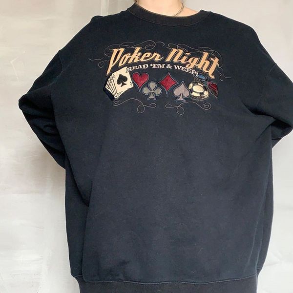 2021 new female gothic style black sweater vintage letter embroidered feman poker pullovers around the neck outonnloose hoodies yiau
2021 new female gothic style black sweater vintage letter embroidered feman poker pullovers around the neck outonnloose hoodies yiau