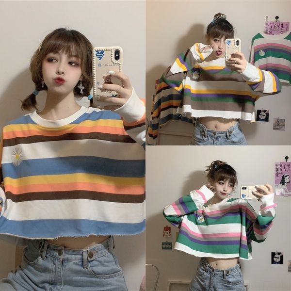 1amtx 6535 light autumn 2020 new daisy short sweatshirt loose-fit striped round-neck sweatshirt women's women's on clothes cotton, Black
1amtx 6535 light autumn 2020 new daisy short sweatshirt loose-fit striped round-neck sweatshirt women's women's on clothes cotton, Black