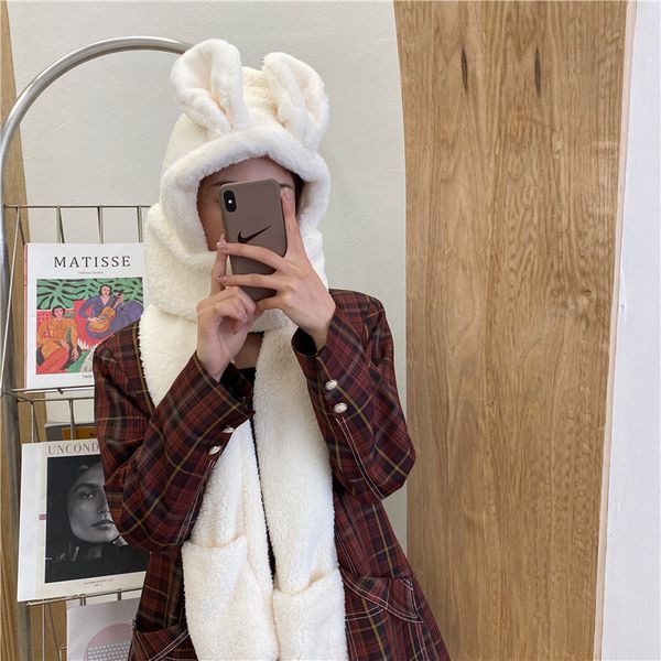 girlish student cute rabbit ear scarf hat glove women's all in one hat warm plush neck in winter, Blue;gray
girlish student cute rabbit ear scarf hat glove women's all in one hat warm plush neck in winter, Blue;gray