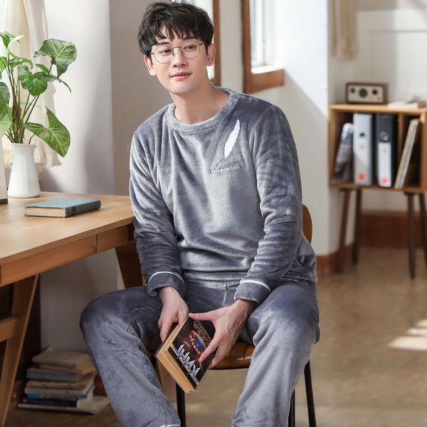 2020 winter thick warm grey flannel pajama set for men long sleeve feather print sleepwear suit loungewear homewear home clothes lj201112, Black;brown
2020 winter thick warm grey flannel pajama set for men long sleeve feather print sleepwear suit loungewear homewear home clothes lj201112, Black;brown