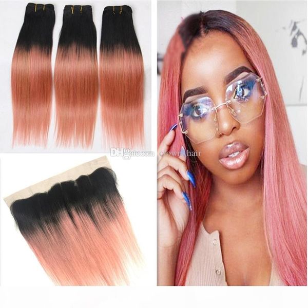 ombre pink straight hair bundles with lace frontal two tone 1b rose gold indian virgin hair extension with frontal 13x4 4pcs lot, Black
ombre pink straight hair bundles with lace frontal two tone 1b rose gold indian virgin hair extension with frontal 13x4 4pcs lot, Black