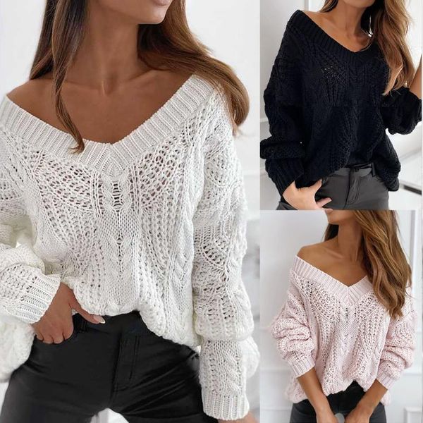women's sweaters winter knitted sweater lazy temperament loose hollow blouse long-sleeved v-neck jumper solid color outer, White;black
women's sweaters winter knitted sweater lazy temperament loose hollow blouse long-sleeved v-neck jumper solid color outer, White;black