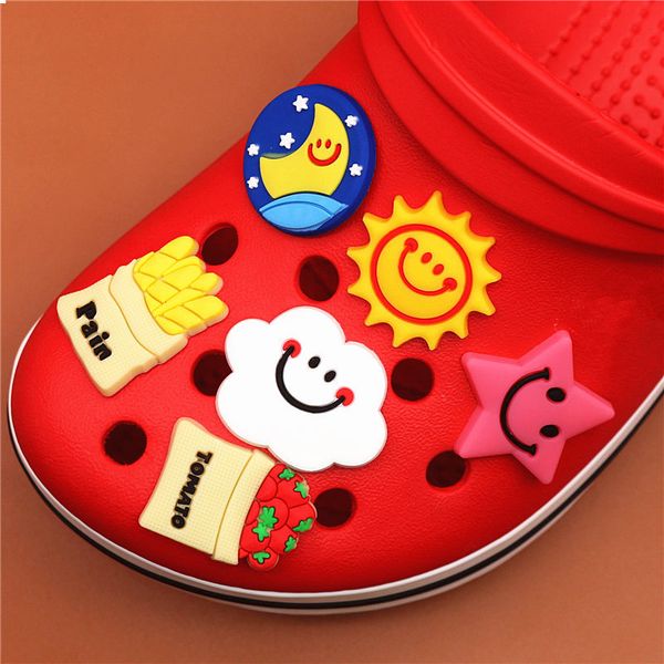 1pcs cute pvc shoe charms sun/night/stars/white clouds/bread/tomato shoe accessories decoration buckles, White;pink
1pcs cute pvc shoe charms sun/night/stars/white clouds/bread/tomato shoe accessories decoration buckles, White;pink