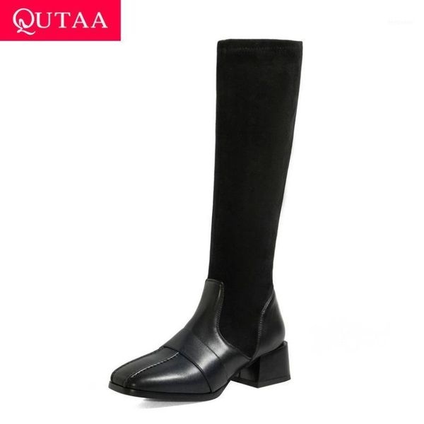 qutaa 2021 stretch flock pu slip on long boot square heel fashion knee high boots autumn winter square toe women shoes size34-431, Black
qutaa 2021 stretch flock pu slip on long boot square heel fashion knee high boots autumn winter square toe women shoes size34-431, Black
