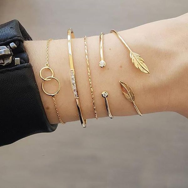 5pcs/set charm leaves round crystal opening gold chain bracelets exquisite party multilayer women bracelet set combination, Black
5pcs/set charm leaves round crystal opening gold chain bracelets exquisite party multilayer women bracelet set combination, Black