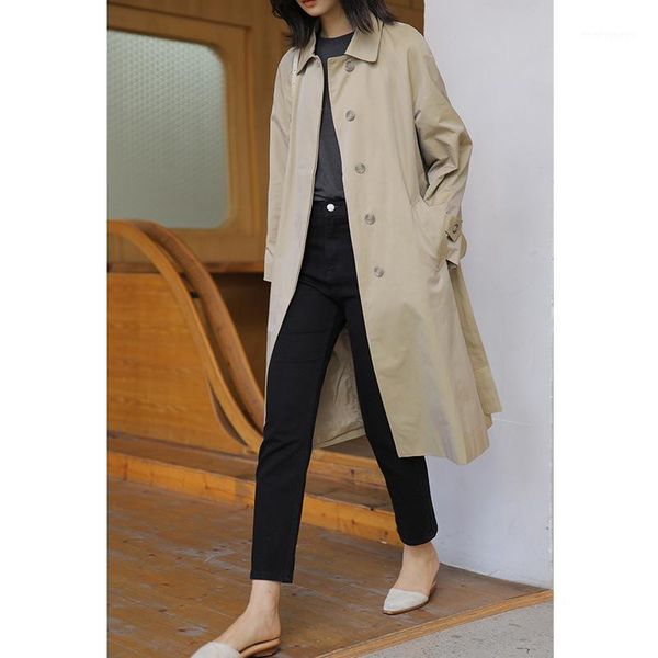 women's trench coats quality south korea of fund 2021 autumn outfit chic temperament show thin single-breasted long women's coat., Tan;black
women's trench coats quality south korea of fund 2021 autumn outfit chic temperament show thin single-breasted long women's coat., Tan;black