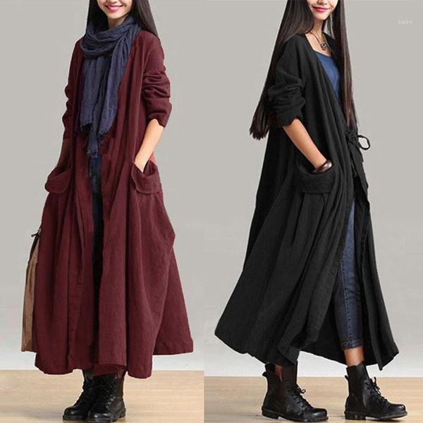 s 5xl zanzea winter long sleeve outwear 2020 autumn open front pocket jackets women vintage solid lace up cotton work long coats1, Black;brown
s 5xl zanzea winter long sleeve outwear 2020 autumn open front pocket jackets women vintage solid lace up cotton work long coats1, Black;brown