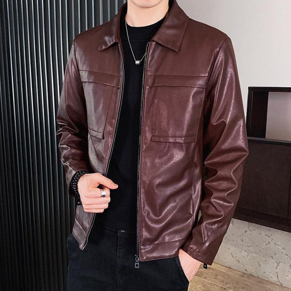 men's leather jacket autumn winter suede windbreaker solid turn down collar zipper soft casual faux leather jacket coat male, Black
men's leather jacket autumn winter suede windbreaker solid turn down collar zipper soft casual faux leather jacket coat male, Black