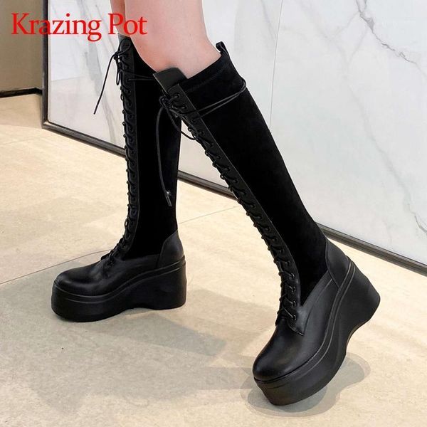 boots krazing pot natural leather round toe platform thick bottom cross-tied young lady high street fashion casual knee-high l211, Black
boots krazing pot natural leather round toe platform thick bottom cross-tied young lady high street fashion casual knee-high l211, Black