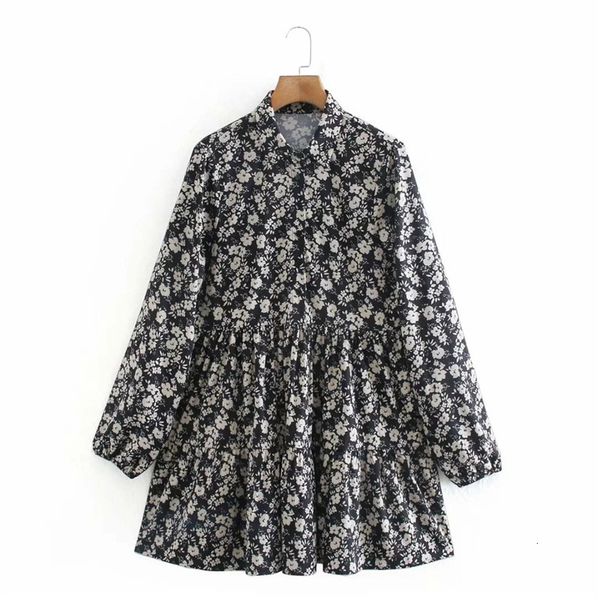 2021 new black floral printed long sleeve woman autumn winter casual ruffle mini dress women button loose ladies dresses gyo9, Black;gray 
2021 new black floral printed long sleeve woman autumn winter casual ruffle mini dress women button loose ladies dresses gyo9, Black;gray