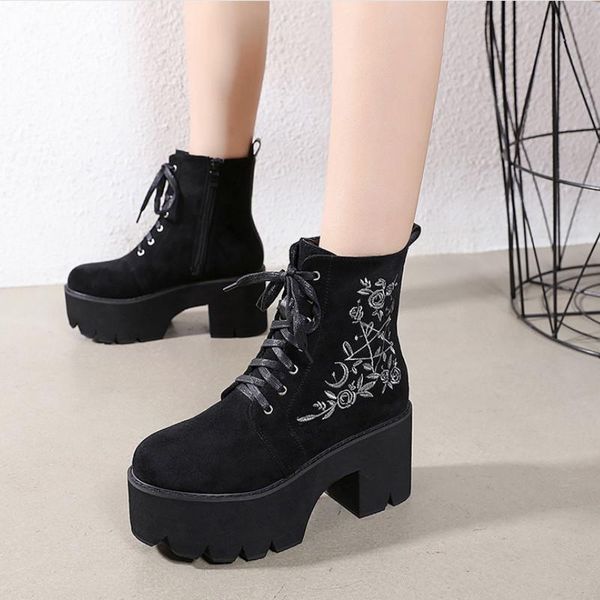 new women's boots fashion flower platform boots chunky punk suede leather womens gothic shoes nightclub back zipper high quality, Black
new women's boots fashion flower platform boots chunky punk suede leather womens gothic shoes nightclub back zipper high quality, Black