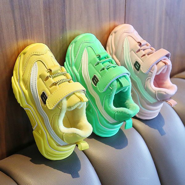 toddler baby little girls boys sneakers for kids children keep warm green yellow plush sports shoes new 2020, Black;brown