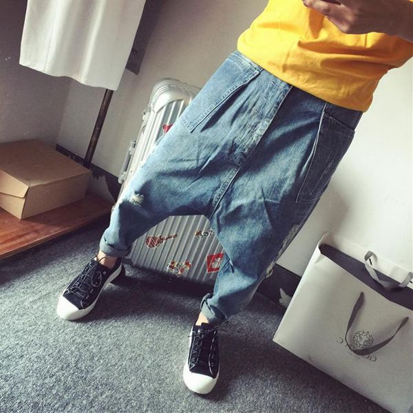 men's jeans european and american style hip-hop loose flying squirrel pants denim harem with small feet, Blue
men's jeans european and american style hip-hop loose flying squirrel pants denim harem with small feet, Blue