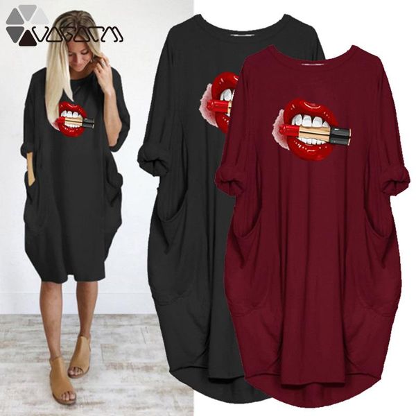 plus size loose women midi dress red lips print autumn long sleeve o neck pocket casual party club streetwear femme vestidos, Black;gray
plus size loose women midi dress red lips print autumn long sleeve o neck pocket casual party club streetwear femme vestidos, Black;gray
