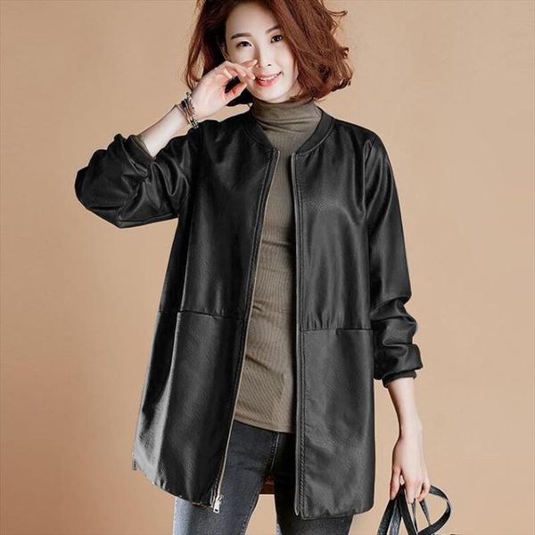 women pu leather zipper jacket long sleeve casual round neck motorcycle coat 2019 winter spring new fashion outwear clothes, Black
women pu leather zipper jacket long sleeve casual round neck motorcycle coat 2019 winter spring new fashion outwear clothes, Black
