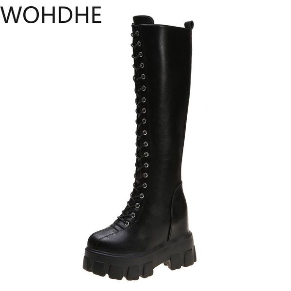 boots 2021 fashion women cross strap pu leather autumn winter knee high ladies thick sole platform botas mujer size 34-39, Black
boots 2021 fashion women cross strap pu leather autumn winter knee high ladies thick sole platform botas mujer size 34-39, Black