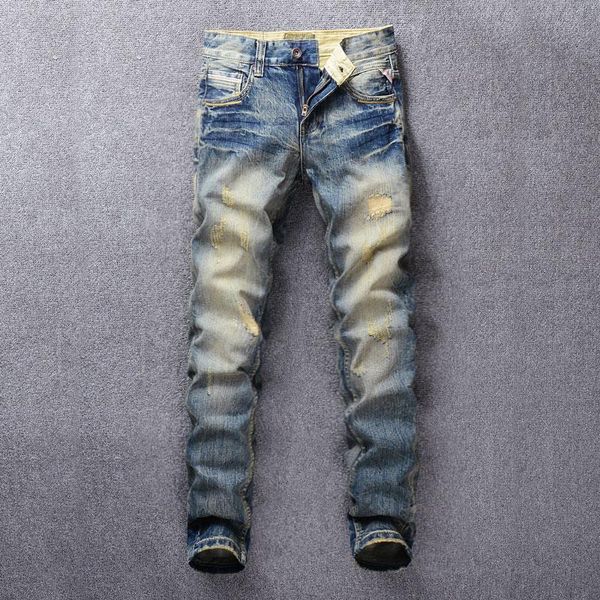vintage fashion men jeans patchwork ripped jeans men slim fit 98% cotton classical denim pants streetwear hip hop homme, Blue
vintage fashion men jeans patchwork ripped jeans men slim fit 98% cotton classical denim pants streetwear hip hop homme, Blue