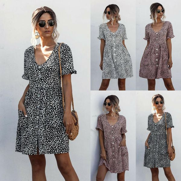 women's summer boho button polka dot printed casual beach holiday loose waist single-breasted v neck short a-line dress, Black;gray
women's summer boho button polka dot printed casual beach holiday loose waist single-breasted v neck short a-line dress, Black;gray