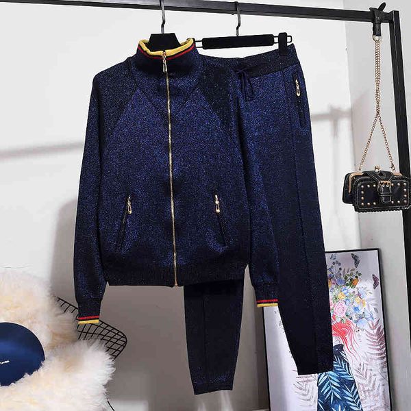 women's two piece pants dark blue sports knitted tracksuits women set loose turtleneck bright silk zipper cardigan sweater pencil outfi, White
women's two piece pants dark blue sports knitted tracksuits women set loose turtleneck bright silk zipper cardigan sweater pencil outfi, White