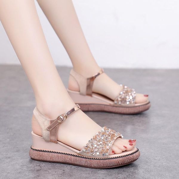 2020 female sandals new fairy style fashion wedge heel shoes summer round head open toe flat bottom buckle rhinestone b8131, Black
2020 female sandals new fairy style fashion wedge heel shoes summer round head open toe flat bottom buckle rhinestone b8131, Black
