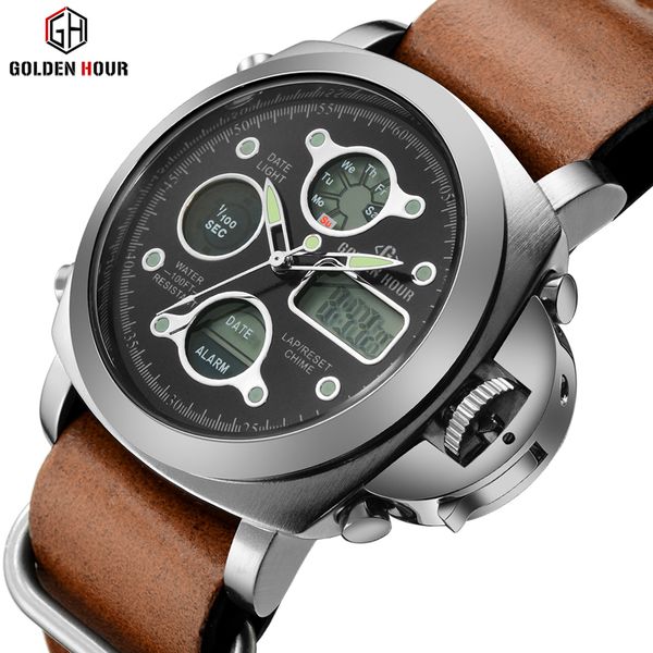 goldenhour sport leather men watch automatic digital waterproof back light watches army military male clock relogio masculino, Slivery;brown
goldenhour sport leather men watch automatic digital waterproof back light watches army military male clock relogio masculino, Slivery;brown