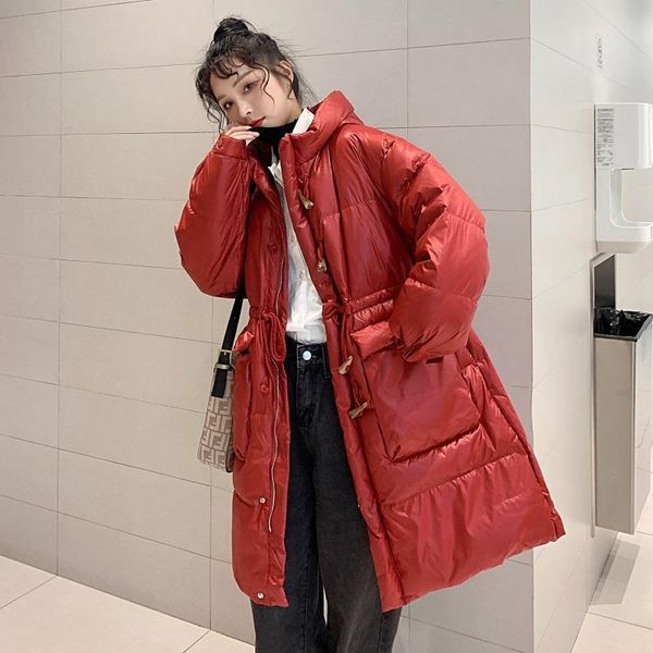 2020 thick fashion down jacket women's all-match horn buckle hooded long section for new style for winter, Black
2020 thick fashion down jacket women's all-match horn buckle hooded long section for new style for winter, Black