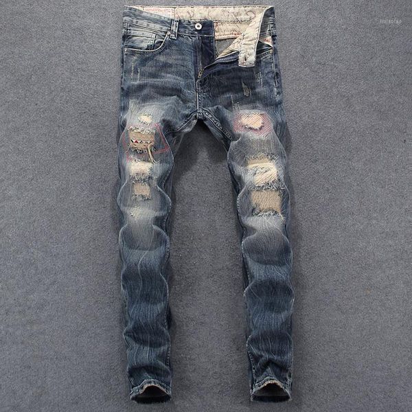 italian vintage fashion men jeans retro wash slim fit ripped jeans men patchwork pants streetwear hip hop homme1, Blue
italian vintage fashion men jeans retro wash slim fit ripped jeans men patchwork pants streetwear hip hop homme1, Blue