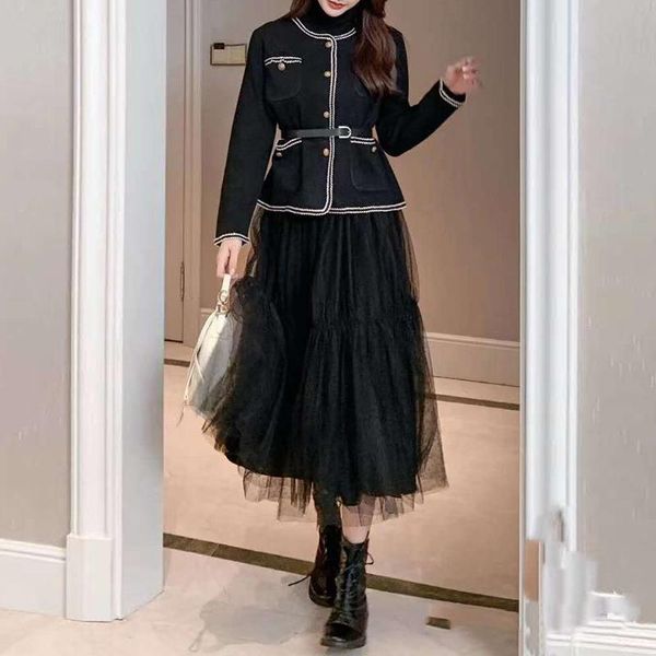 women's tracksuits designer autumn belt button long sleeve fashion jacket black mesh casual half skirt vintage elegant chic sets, Gray
women's tracksuits designer autumn belt button long sleeve fashion jacket black mesh casual half skirt vintage elegant chic sets, Gray