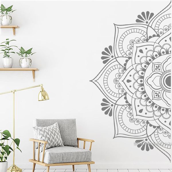 Beautiful Half Mandala Wall Sticker For Bedroom Datura Flowers Murals Self Sticking Wall Decals Home Decor Vinyl Stickers LC1469 201106