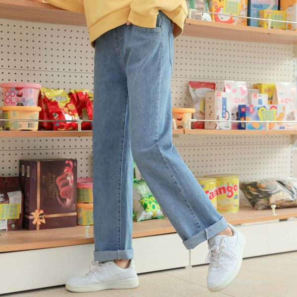 big girl straight jeans 2021 spring and autumn new foreign style leisure children's loose wide leg pants, Blue 
big girl straight jeans 2021 spring and autumn new foreign style leisure children's loose wide leg pants, Blue