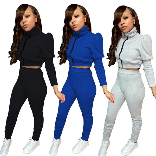 solid color women tracksuits casual puff sleeve zip high neck stackled pants set women two piece jogging suits, Gray
solid color women tracksuits casual puff sleeve zip high neck stackled pants set women two piece jogging suits, Gray
