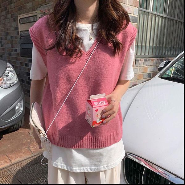 4colors 2021 autumn and winter korean style v neck knitted solid color sleeveless vest sweaters womens pullovers womens x1086, White;black
4colors 2021 autumn and winter korean style v neck knitted solid color sleeveless vest sweaters womens pullovers womens x1086, White;black