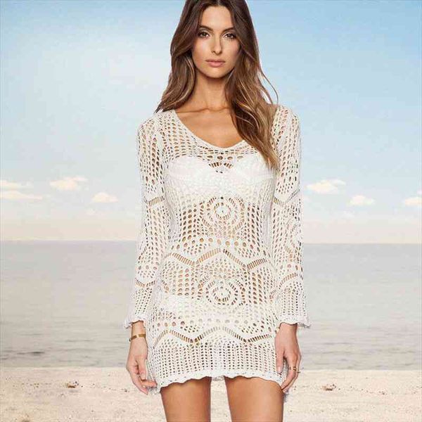 women lace beach cover up beach dress tunic hollow knit swimwear white crochet beachwear long sleeve bathing sundress, White;black
women lace beach cover up beach dress tunic hollow knit swimwear white crochet beachwear long sleeve bathing sundress, White;black