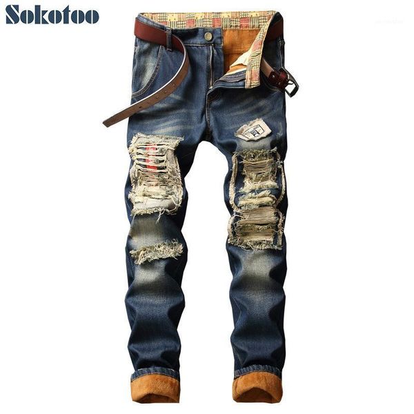 sokotoo men's winter warm fleece slim straight ripped denim jeans plus size thicken patchwork long pants1, Blue
sokotoo men's winter warm fleece slim straight ripped denim jeans plus size thicken patchwork long pants1, Blue