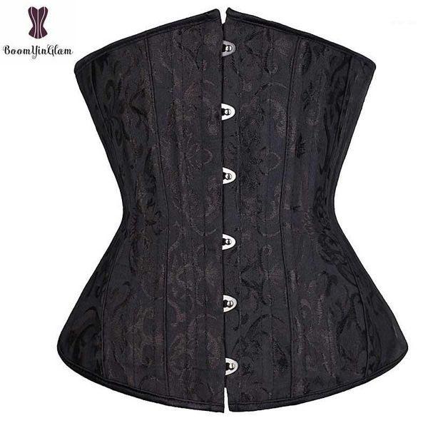 

spiral steel boned floral corset underbust plus size black white bustier outwear women waist trainer busk closure waist cincher1