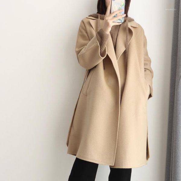 new winter women's wear wool cashmere blended in long belt manual double-sided cloth coat female1, Black
new winter women's wear wool cashmere blended in long belt manual double-sided cloth coat female1, Black
