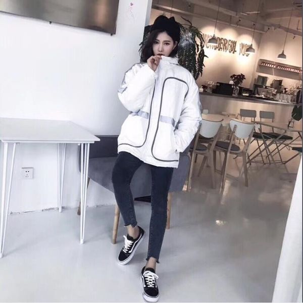 men's and women's casual sports color matching hooded embroidery cotton jacket thickened 3m reflective strip zipper couple down ja, Black
men's and women's casual sports color matching hooded embroidery cotton jacket thickened 3m reflective strip zipper couple down ja, Black