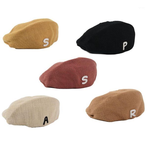 women autumn knitted breathable beret cap with visor letter alphabet patch warm vintage newsboy painter duckbill peaked hat1, Blue;gray
women autumn knitted breathable beret cap with visor letter alphabet patch warm vintage newsboy painter duckbill peaked hat1, Blue;gray