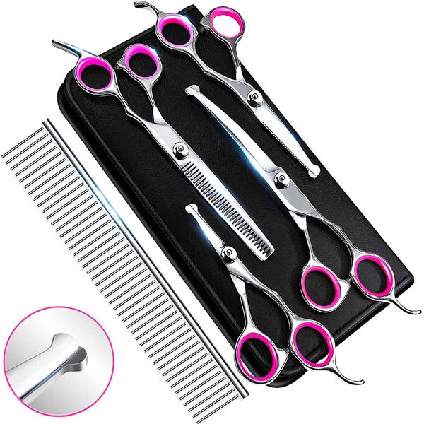 stainless steel dog grooming scissors kit with safety round tip thinning straight curved shears comb for pet jk2012xb2.5
stainless steel dog grooming scissors kit with safety round tip thinning straight curved shears comb for pet jk2012xb2.5
