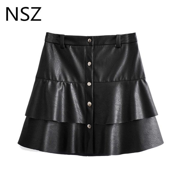 nsz women black pu leather skirts high waist lamination ruffles short a-line mini skirt button decoration chic faldas mujer y200326
nsz women black pu leather skirts high waist lamination ruffles short a-line mini skirt button decoration chic faldas mujer y200326