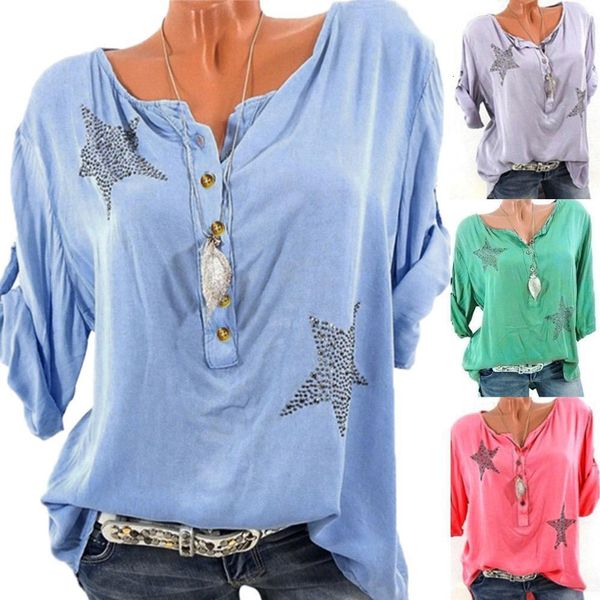 plus size fashion button diamonds star blouse casual summer ladies v-neck female women short sleeve shirt blusas pullover, White
plus size fashion button diamonds star blouse casual summer ladies v-neck female women short sleeve shirt blusas pullover, White
