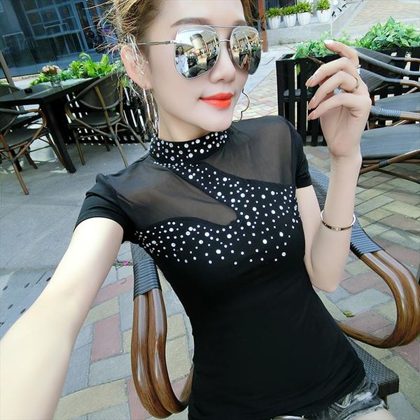 patchwork transparent mesh diamonds tshirt turtleneck 2020 new summer short sleeve camiseta mujer t94134l, White
patchwork transparent mesh diamonds tshirt turtleneck 2020 new summer short sleeve camiseta mujer t94134l, White