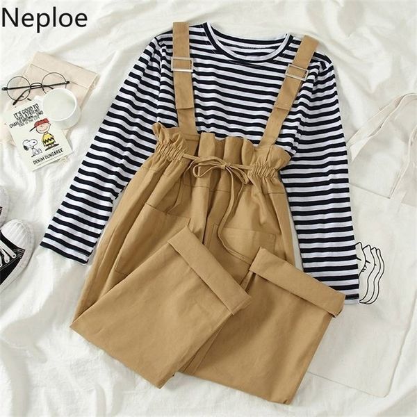 neploe fashion women two-piece shirts suspender trousers suit cute girls casual loose striped lace up bib pants sets 54402 t200702, White
neploe fashion women two-piece shirts suspender trousers suit cute girls casual loose striped lace up bib pants sets 54402 t200702, White