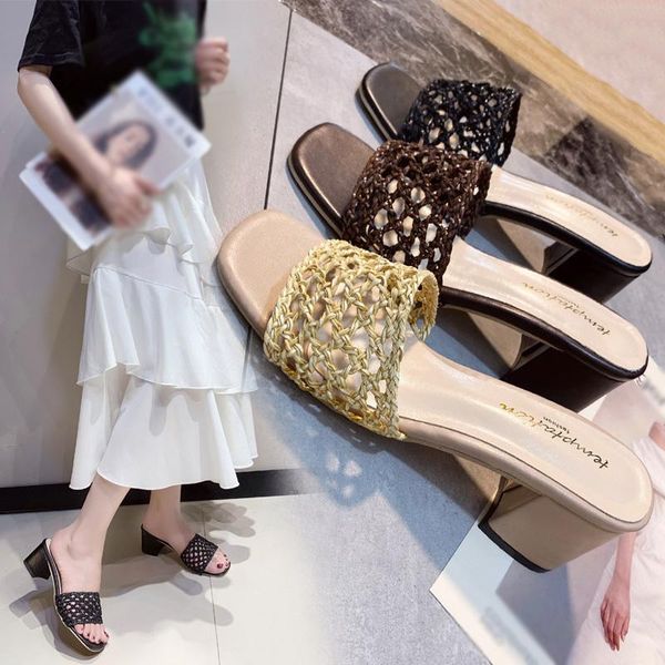 sandals women's high heels, woven style meshy fashion mules, casual high-heeled, Black
sandals women's high heels, woven style meshy fashion mules, casual high-heeled, Black