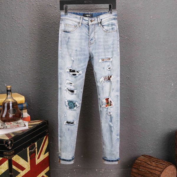 fashion men's jeans with holes in high street light blue wash and paste cloth micro elastic street fashion nightclub hip hop men's, Black
fashion men's jeans with holes in high street light blue wash and paste cloth micro elastic street fashion nightclub hip hop men's, Black