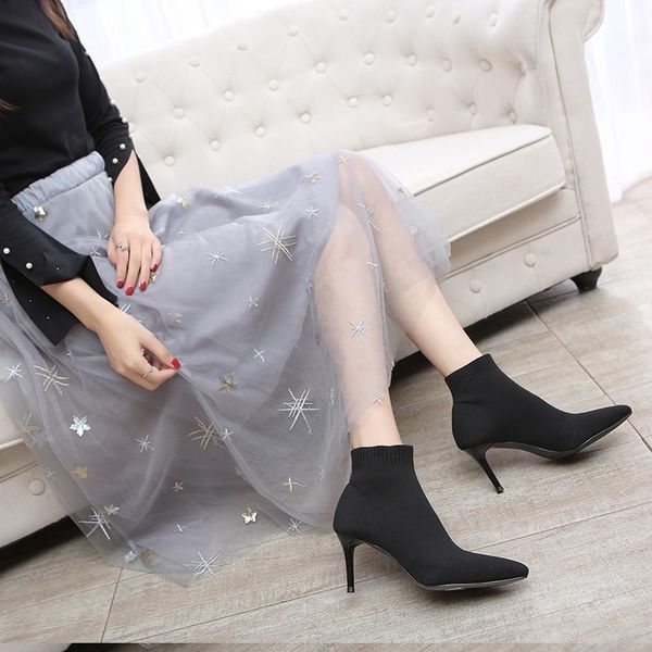 female socks elastic boots, knitted boot knitting ankle boot pointed toe high thin heel, Black
female socks elastic boots, knitted boot knitting ankle boot pointed toe high thin heel, Black